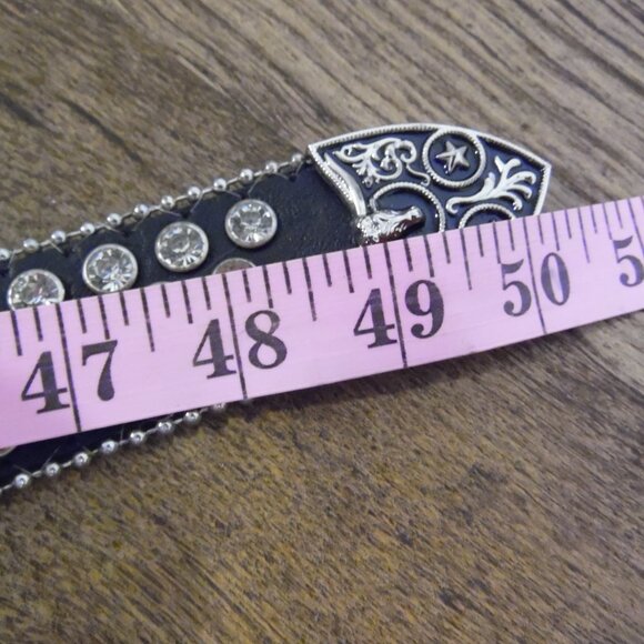 West Star Texas Genuine Leather Belt Black with silver trim and bling Size XL main image 11